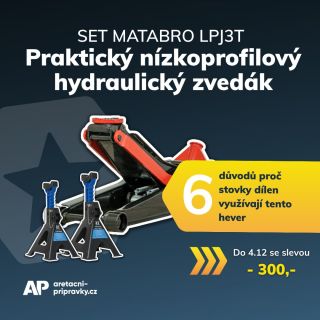 SET MATABRO LPJ3T – nízkoprofilový hydraulický zvedák + pevné podpěry MB-JS3T Praktický zvedák pro dílny, autoservisy i...